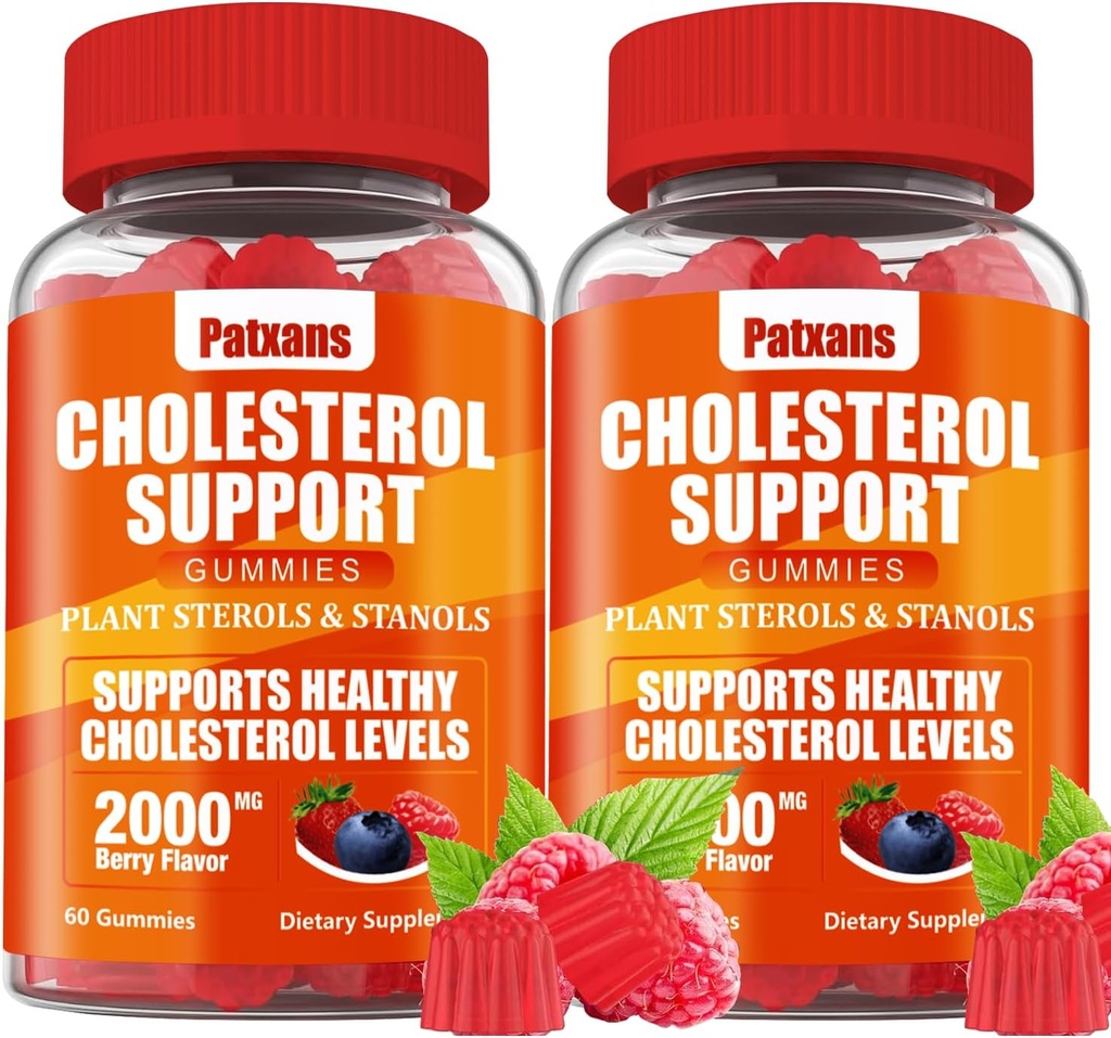 2 Packs Cholesterol Support Gummies, Containing 2000 MG of Plant Sterols & Sterols, Cholesterol Complex Gummies, Support Healthy Cholesterol Levels, Energy Support, Mixed Berry Flavor, 120 Cts