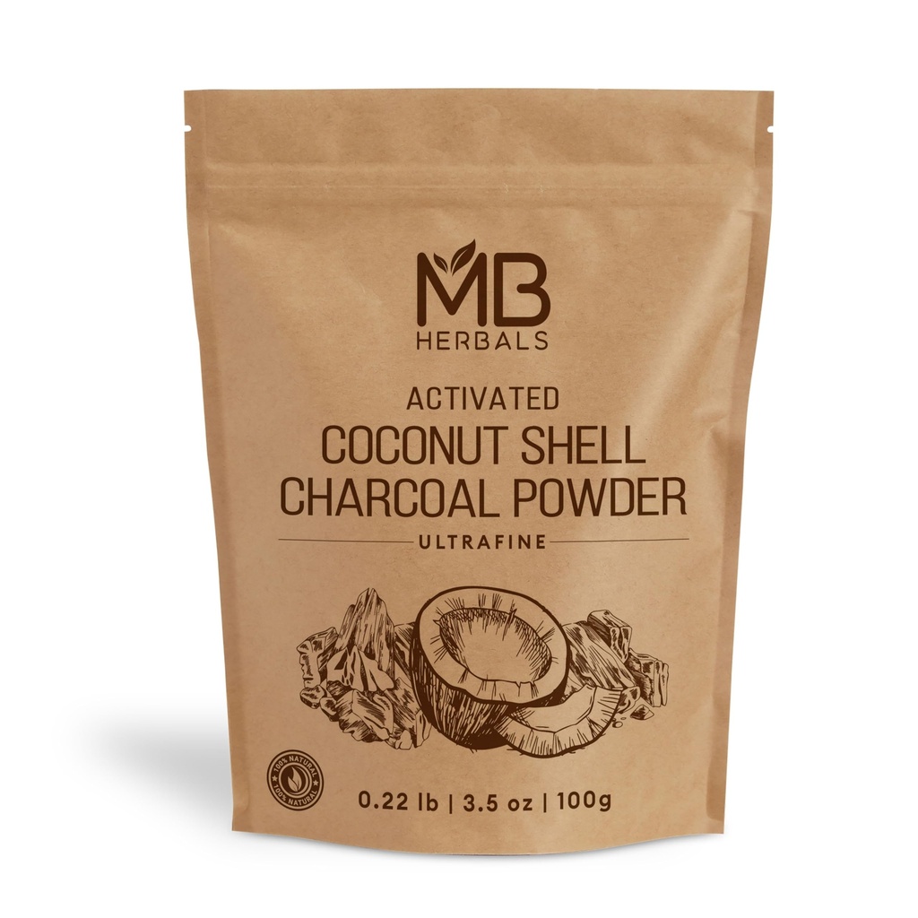 MB Herbals Activated Coconut Shell Charcoal Powder 100G (External Use Only) | Fine Black Powder for DIY Beauty, Face Packs, Soap Making & Craft Applications | Natural Coconut Shell Derived Charcoal