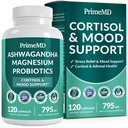 5-in-1 Cortisol Supplement for Women and Men with Ashwagandha for Calmness, Focus, and Adrenal Support Supplements with Shilajit Extract, Magnesium Glycinate, Probiotics (120 ct) (Pack of 1)