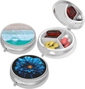 Small Pill Box,Pill Case for Purse&Pocket,3 Compartments Travel Pill Case Medication Organizer Storage for Vitamins, Pills, Fish Oil and Earrings, Studs,Bronze-Pink Yellow Flower