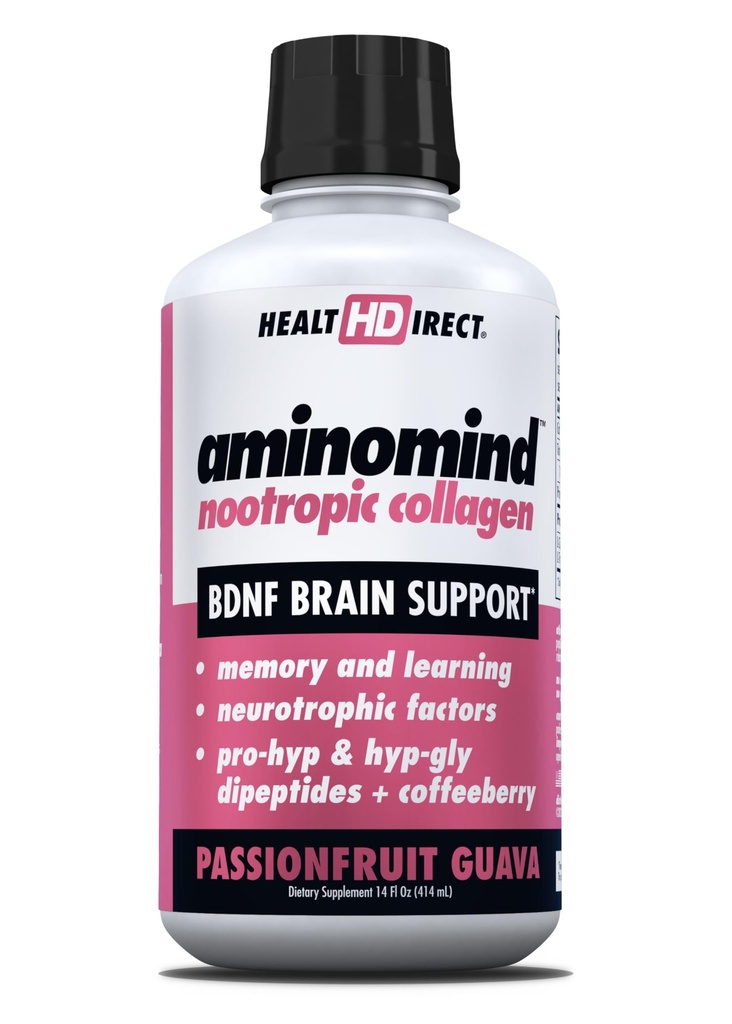 HEALTH DIRECT - AminoMind - Nootropic Collagen Supplement for Brain Health and BDNF - Pro-Hyp & Hyp-Gly Dipeptides, Coffeeberry Antioxidants - Passionfruit Guava - 14 Fl Oz (28 Servings)