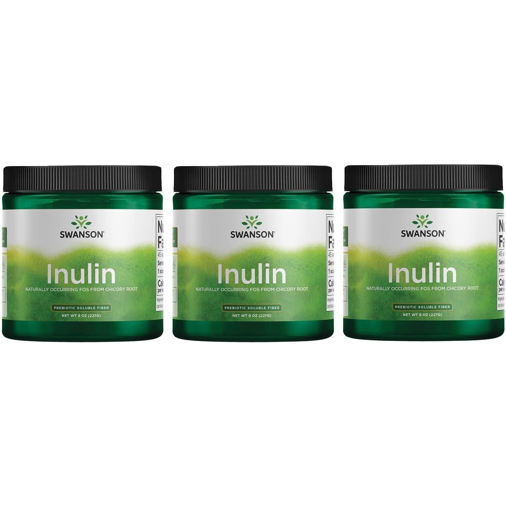 Swanson Inulin - Prebiotic Soluble Fiber Powder Promoting Digestive Health - Naturally Occurring FOS from Chicory Root Supporting Overall Gut Performance - (8 oz Each) (3 Pack)