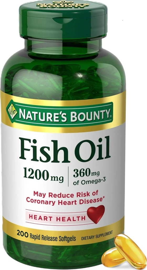 Nature's Bounty Fish Oil 1200 Mg, Omega-3, 200 Softgels (Pack of 1)