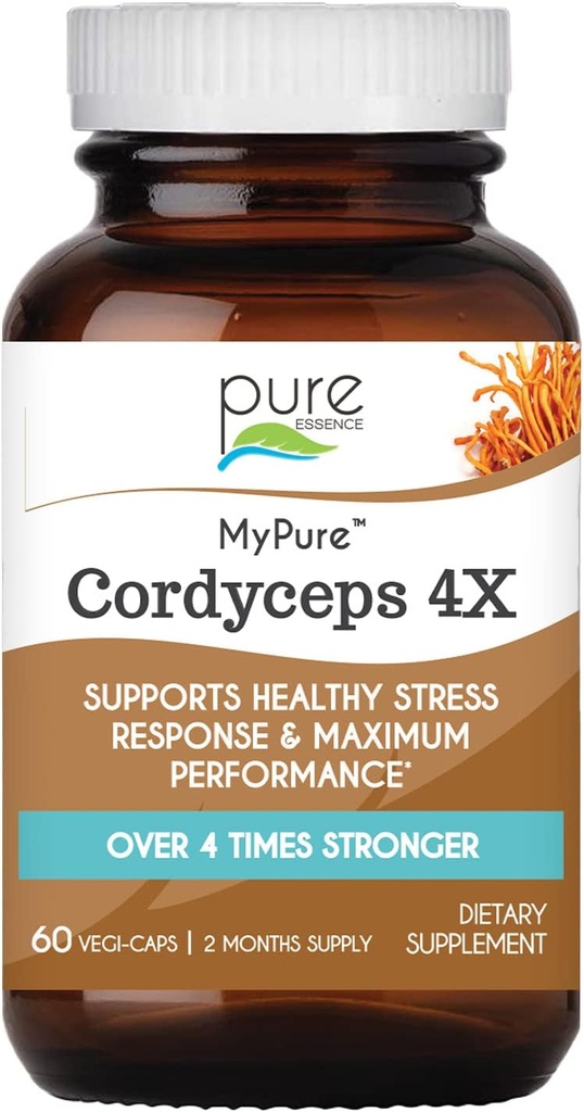 PURE ESSENCE LABS MyPure Cordyceps 4X Mushrooms - Concentrated Cordyceps Mushroom Powder Supplements for Immune System, Stress Response, Physical & Mental Performance - 2 Months Supply