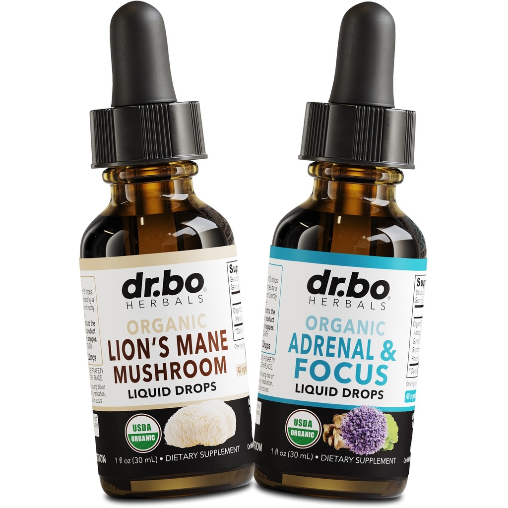 Lions Mane Mushroom & Adrenal Drops - Organic Lion's Mane Mushroom Liquid Tincture & Adrenal and Focus Supplement Drops, Fog, Brain Health Supplements - Organic Lions Extract Cortisol Support