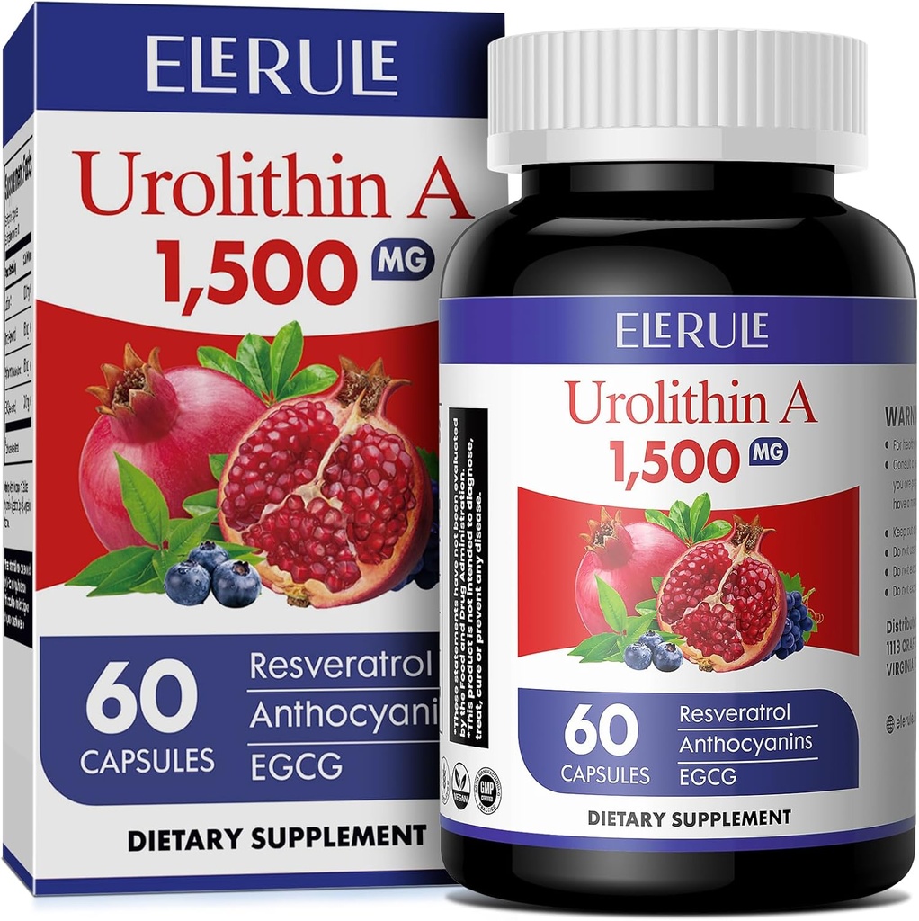 Urolithin A Supplement 1000 mg Plus Trans-Resveratrol, Anthocyanins, Green Tea,Promoting Healthy Aging,Supports Cellular and Energy for Men & Women, 60 Capsules-61