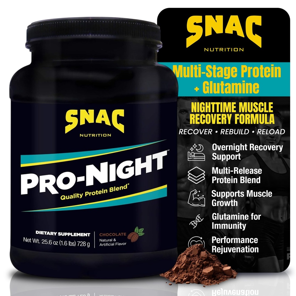 SNAC Pro-Night Protein Powder Blend - Quality Protein Powder for Men and Women, Nighttime Recovery, High Protein Supplement, Supports Muscle Repair, 26g Protein per Serving, Chocolate Flavor, 1.6 lbs