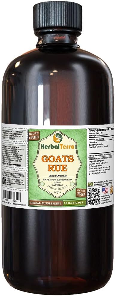 Goat's Rue (Galega officinalis) Glycerite, Organic Dried Herb Alcohol-Free Liquid Extract (Brand Name: HerbalTerra, Proudly Made in USA) 32 fl.oz (0.95 l)