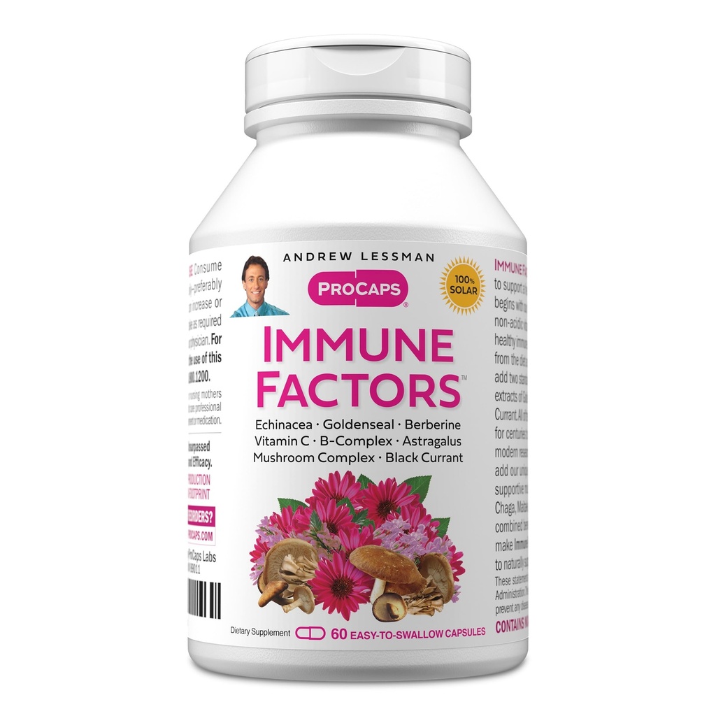 ANDREW LESSMAN Immune Factors 60 Capsules - Echinacea, Goldenseal, Vitamin C, Astragalus, Berberine, Mushroom Blend, Black Currant. Supports and Promotes Immune System and Natural Defenses