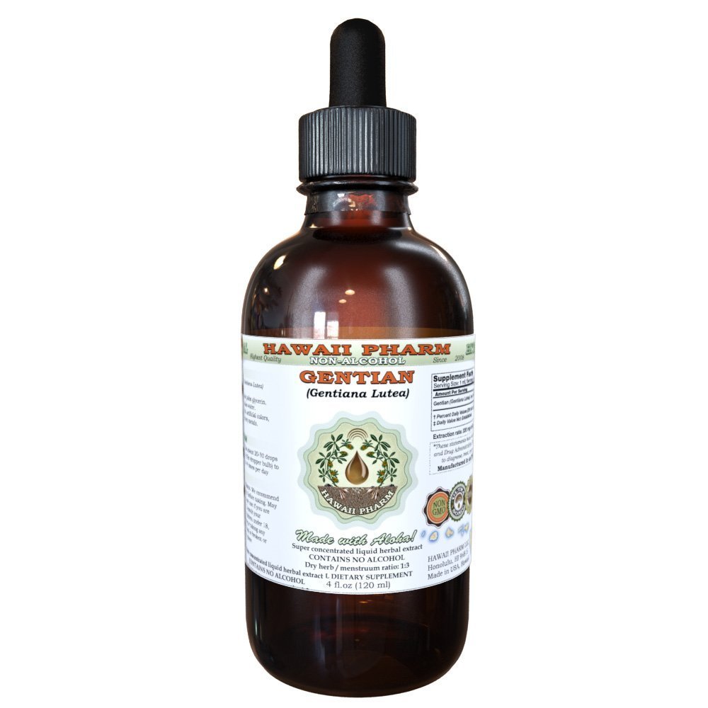 Hawaii Pharm Gentian Alcohol-Free Liquid Extract, Gentian (Gentiana Lutea) Dried Root Glycerite Natural Herbal Supplement 2 oz