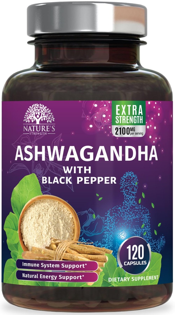 Ashwagandha Supplements - High-Absorption Ashwagandha Root Extract Powder with Black Pepper for Max Absorption - Herbal Supplement for Women & Men, Vegan & Gluten Free, Bottled in USA - 120 Capsules