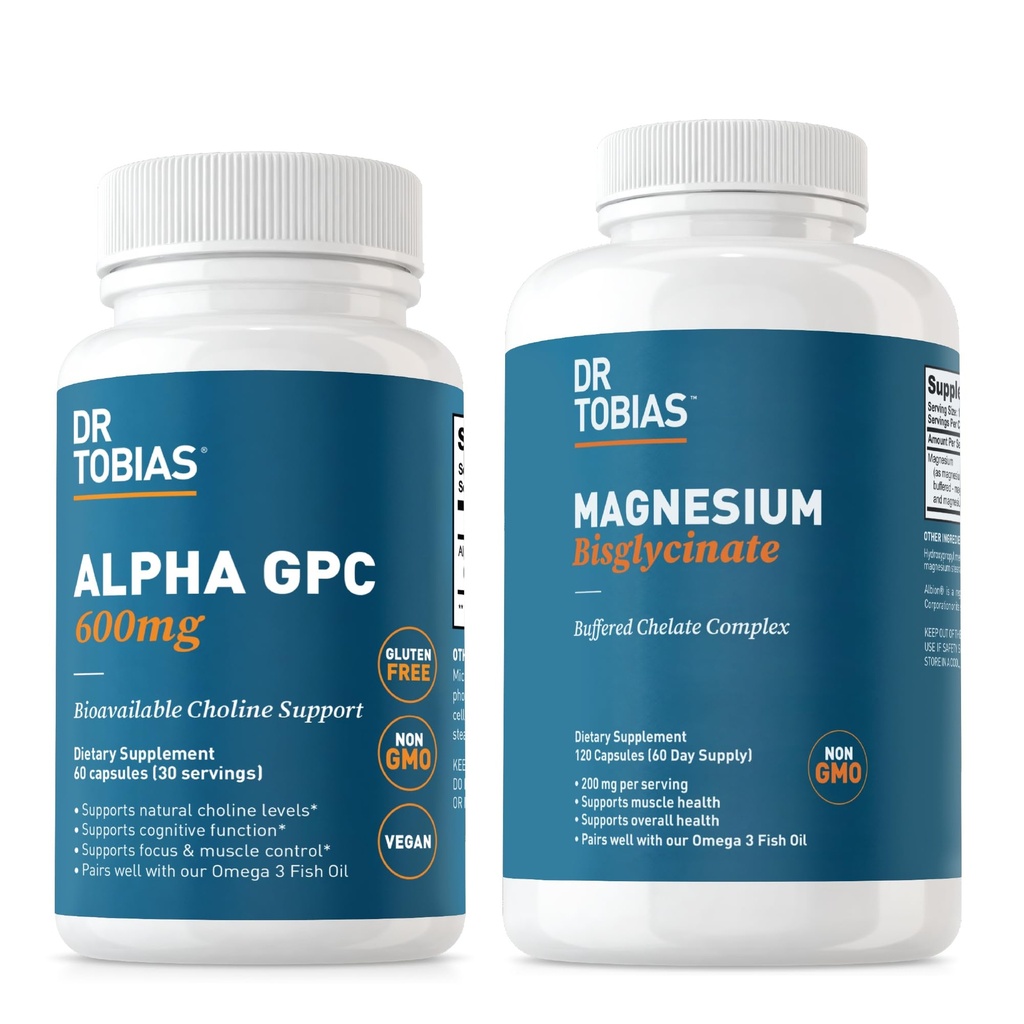 Dr. Tobias Alpha GPC & Magnesium Bisglycinate - Support Brain Function & Overall Health with High Absorption Supplements, Non-GMO