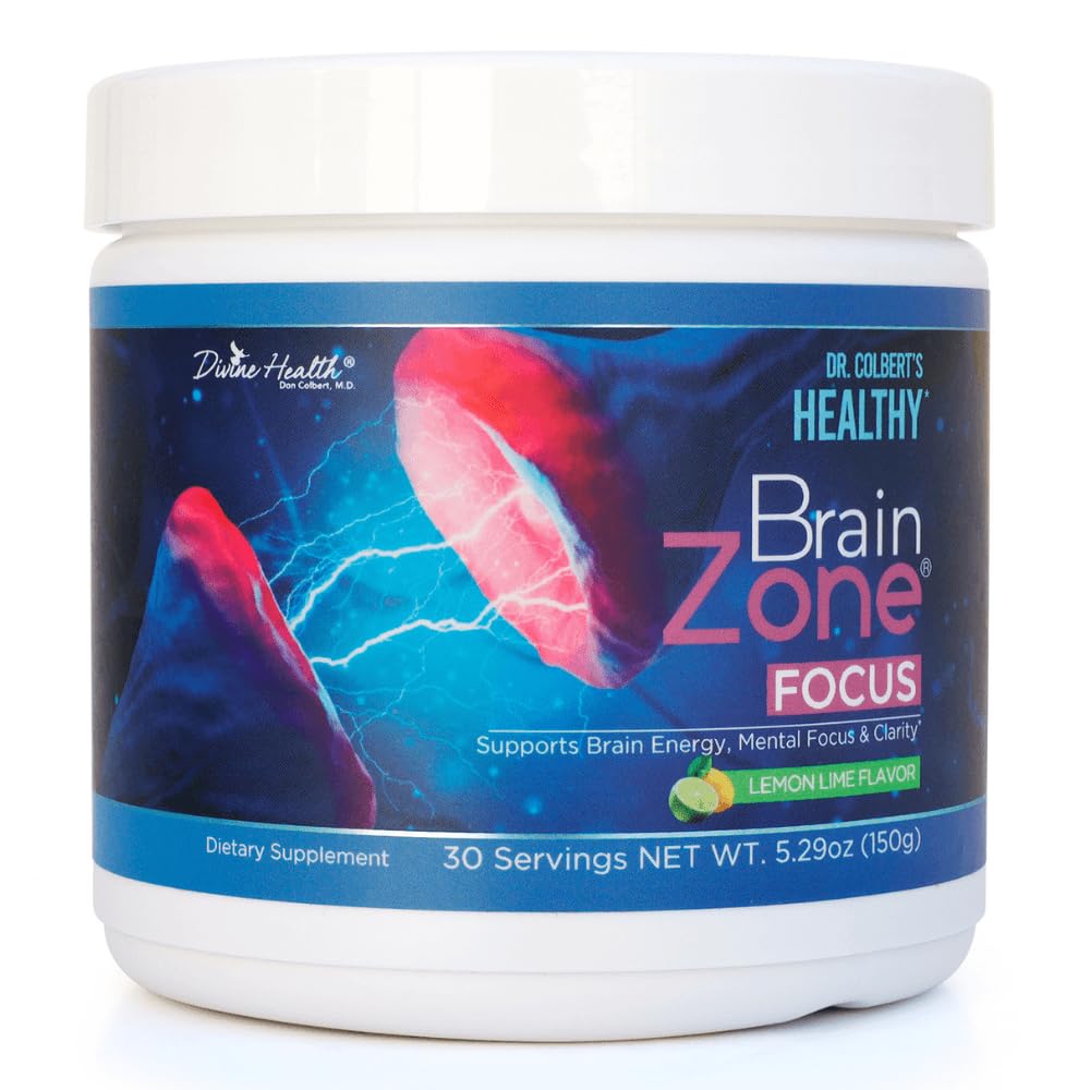 Dr. Colbert, MD Brain Zone Focus Powder | by Divine Health | Lemon-Lime Flavor Alpha GPC | D-Ribose | N-Acetyl L-Tyrosine | Recommended in Brain Zone Book | Brain Energy & Focus | 5.29 oz