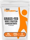 BulkSupplements.com Grass Fed Whey Protein Powder - Whey Protein Concentrate Powder - Unflavored & Gluten Free, 30g per Serving, 250g (8.8 oz) (Pack of 1)