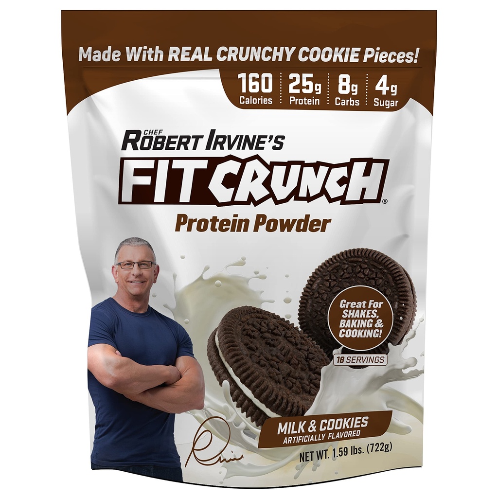 Fit Crunch Tri-Blend Whey Protein, Keto Friendly, Low Calories, High Protein (18 Servings, Milk & Cookies)