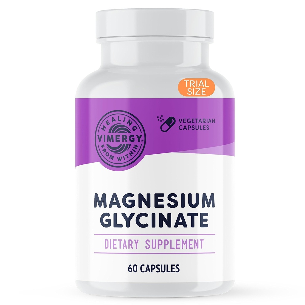 VIMERGY Magnesium Glycinate – Stress Support – Chelated to Avoid Tummy Upset*– Promotes Heart Health & Energy*– Kosher, Vegan Gluten-Free – 60 Caps