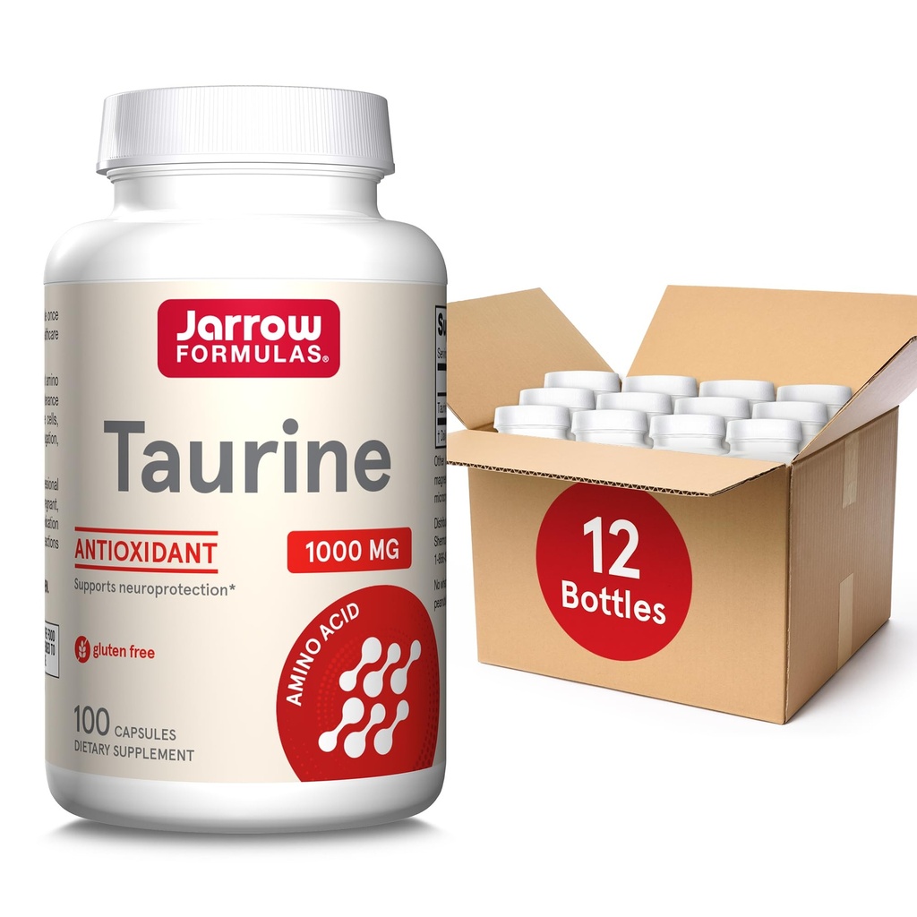 Jarrow Formulas Taurine 1000 mg, Dietary Supplement, Amino Acid Supplement for Brain Health Support, 100 Capsules, 100 Day Supply, (Pack of 12)
