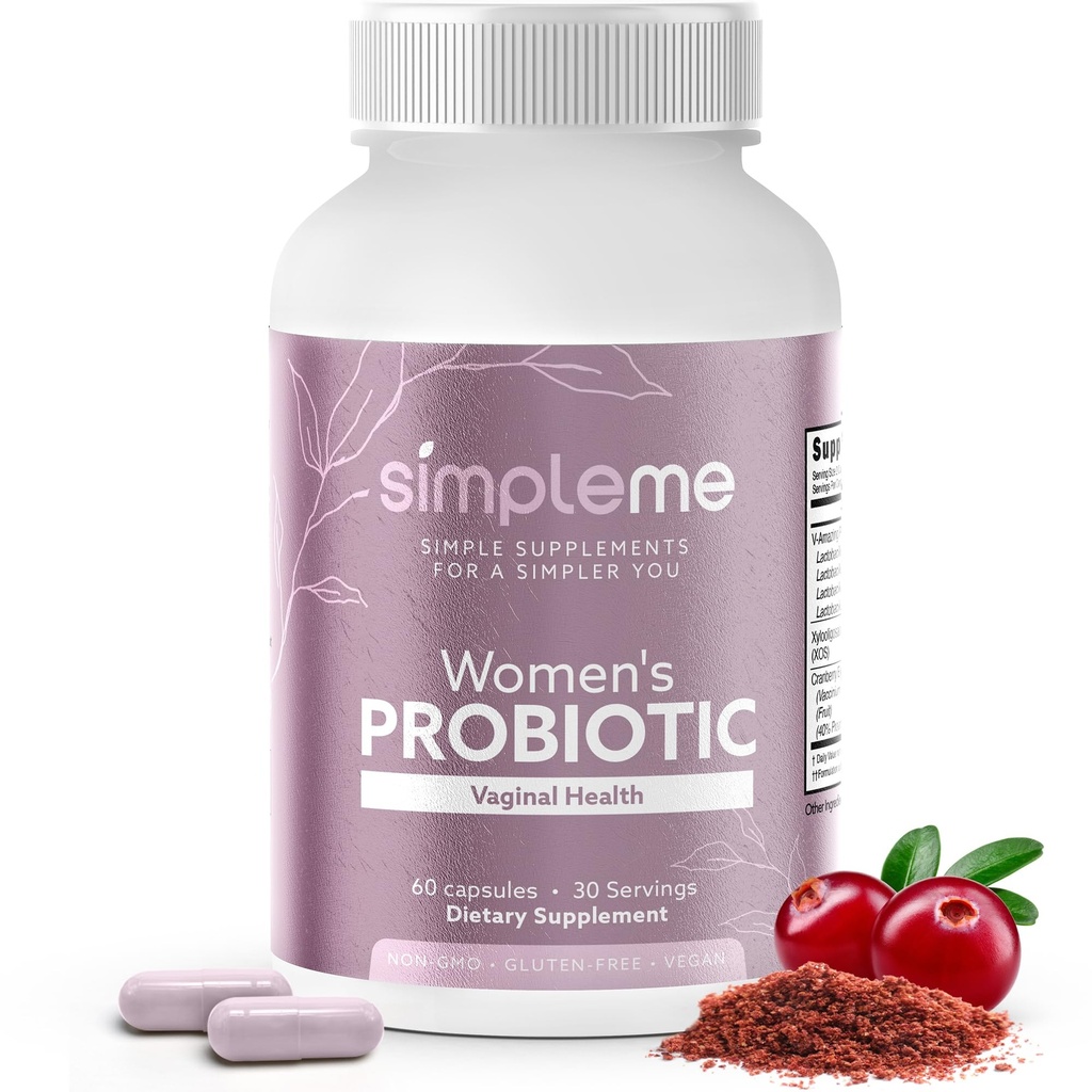 Simpleme Womens Probiotics with Prebiotics, Cranberry - Vaginal Probiotics for Women - For pH Balance, UTI, Vaginal Health, Gut Flora - Women's Probiotics Supplement Complex for Wellness - 60 Capsules