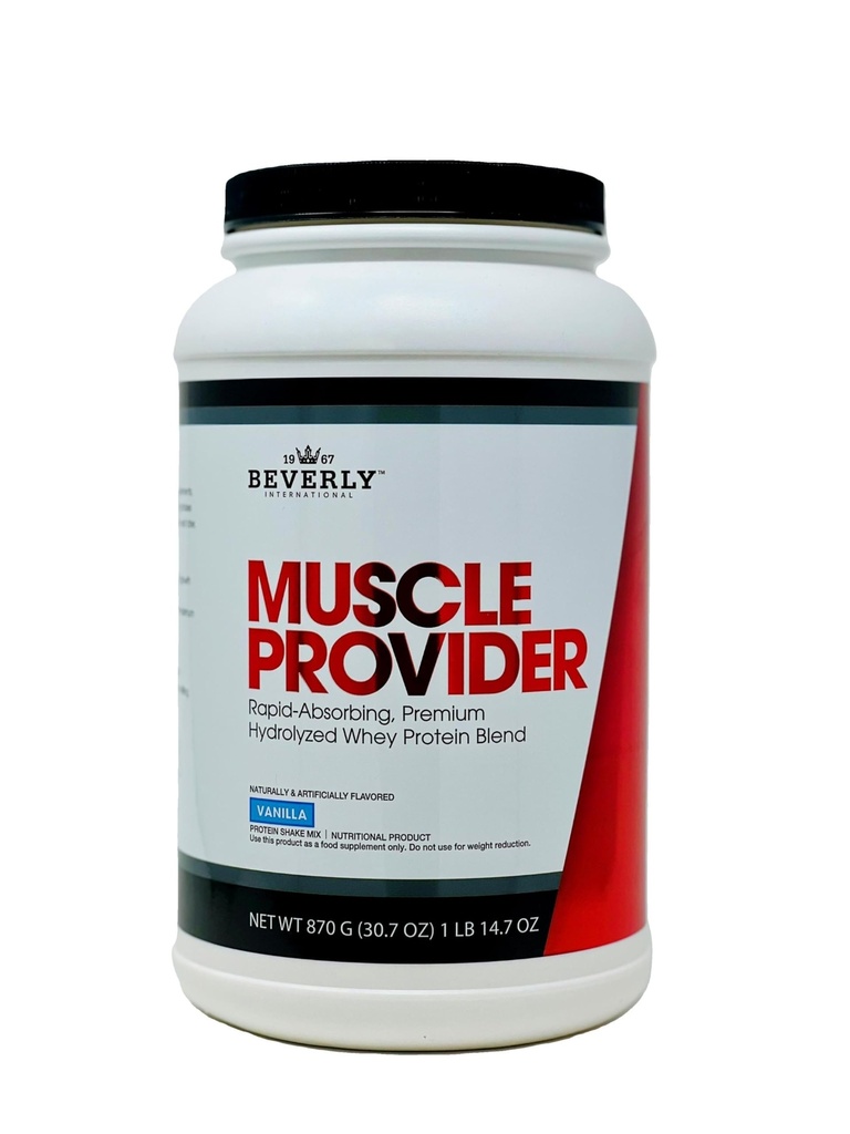 Beverly International Muscle Provider, 28 Servings, Vanilla. Super-Fast-Absorbing Whey Protein Powder for Recovery, Lean Muscle. Fills Your Muscles, not Your Stomach. Tastes Like Ice Cream