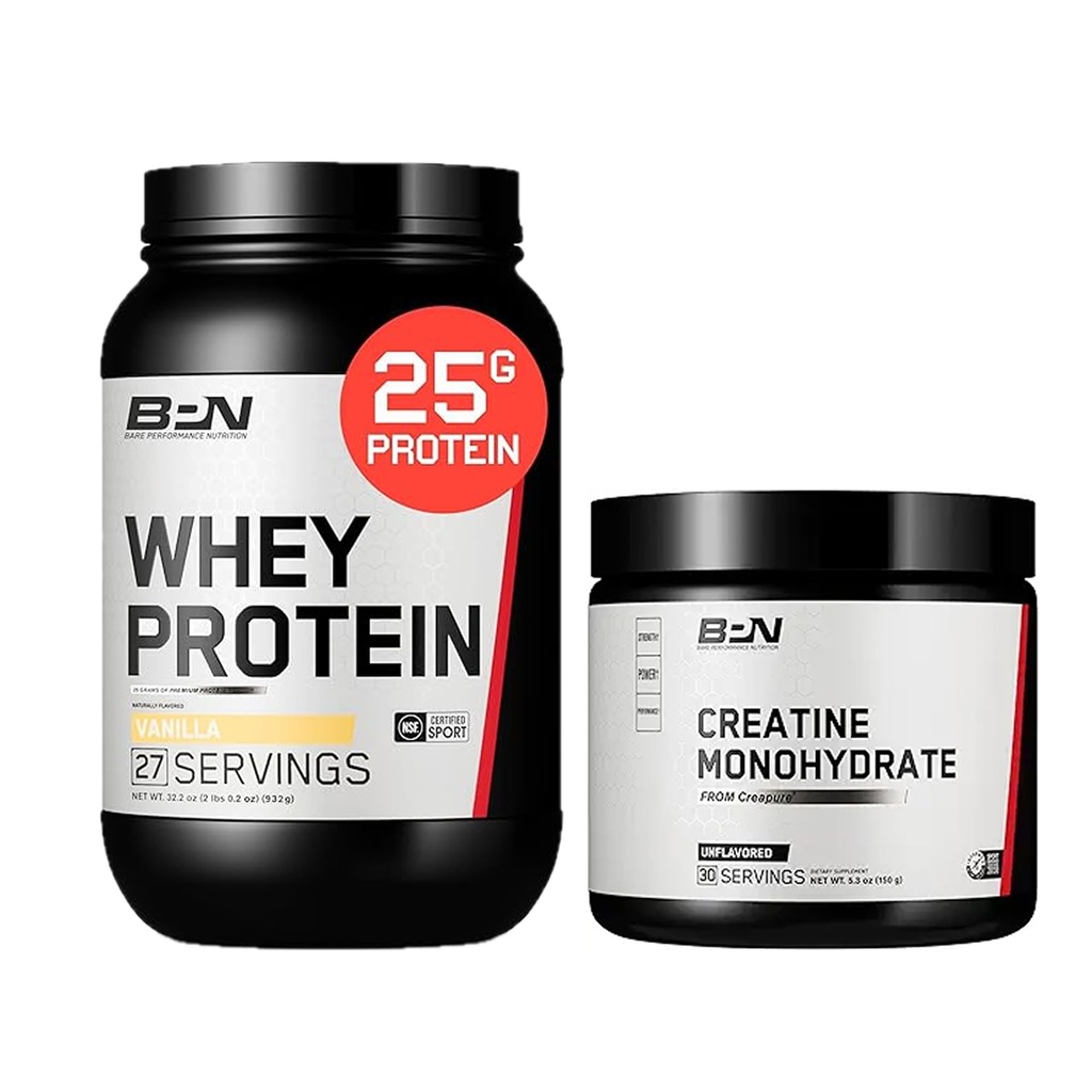 BARE PERFORMANCE NUTRITION BPN Creatine Monohydrate & Whey Vanilla Protein Powder Bundle