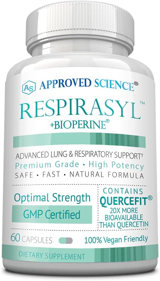 Approved Science® Respirasyl - Lung and Respiratory Support - with Quercefit, Vitamins A,C,D, BioPerine - 60 Capsules - Made in The USA