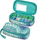 FINPAC Weekly Pill Organizers, Travel Pill Case 7 Day AM/PM Medicine Container and Dispenser Twice A Day Pill Box with Emergency Card for Medical Supplements, Vitamins (Emerald Illusions)