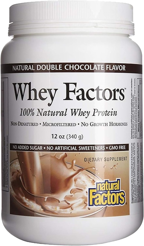 Whey Factors by Natural Factors, Grass Fed Whey Protein Concentrate, Aids Muscle Development and Immune Health, Double Chocolate, 12 Oz