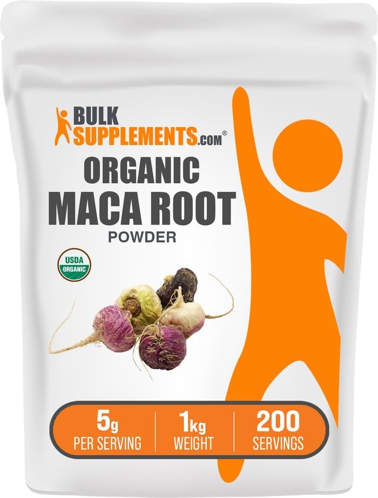 BulkSupplements.com Organic Maca Powder - Organic Maca Root Powder, Superfood Supplement - Gluten Free, 5g per Serving, 1kg (2.2 lbs) (Pack of 1)