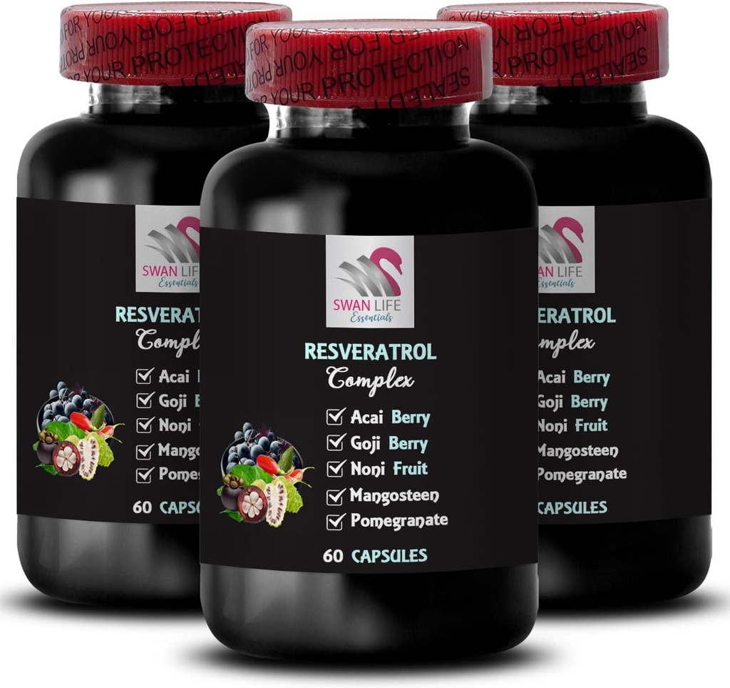 Berry Superfoods - RESVERATROL COMLEX - Powerful Antioxidants, Daily Energy, Acai Berry Energy, Natural Ingredients, Antioxidant Shield, Flavorful Energy, Goji Berry Power 3 Bottles 180 Capsules