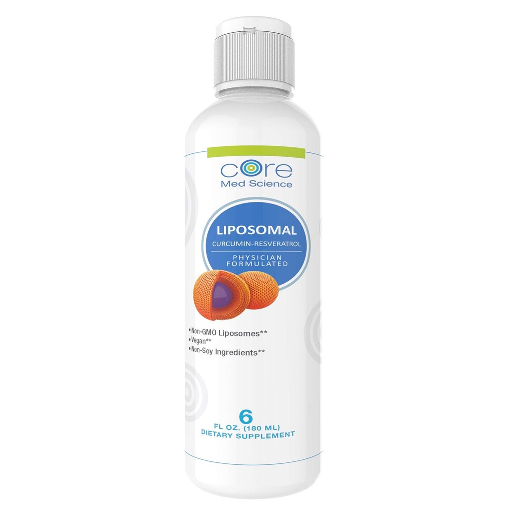 Core Med Science Liposomal Curcumin + Resveratrol Liquid Supplement, High Absorption – Supports Healthy Inflammation Response for Joint, Heart, Brain Health – 6 Fl. Oz, 30 Servings, Made in USA