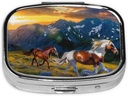 Shocking Running Horse Printed Square Pill Organizer with 2 Compartments, Portable Mini Pill Box Pill Case for Medicine, Vitamin, Fish Oil, Supplements