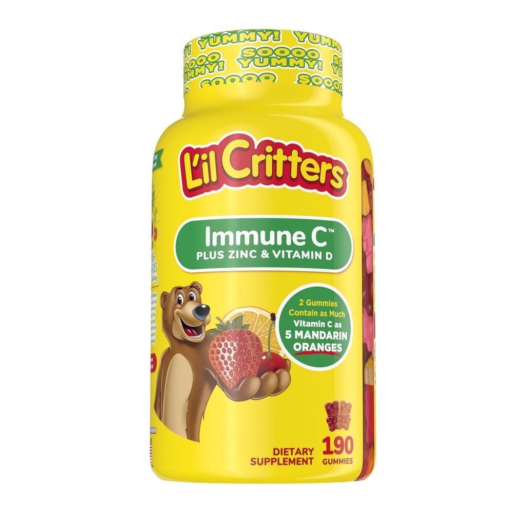 L'il Critters Kids Immune C Gummy Supplement with Vitamin C, Zinc and Vitamin D3 for Immune Support, 190 ct (95-190 day supply), 4 delicious flavors from America’s Number One Gummy Vitamin Brand