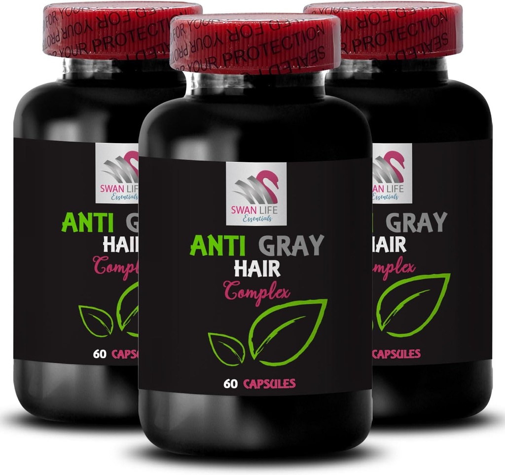 Gray hair supplement - ANTI GRAY HAIR COMPLEX - Hair tone, Color support, Anti gray hair, Color preservation, Gray tone balance, Lustrous hair, Vibrant shine, Color brilliance renewal 3Bot 180Caps