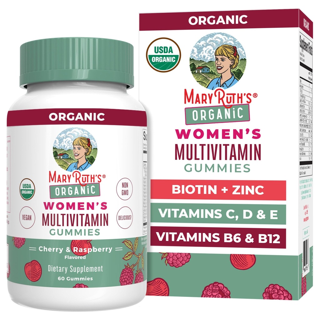 MARYRUTH'S Multivitamin Gummies for Women Ages 14+ | Immune Support | Hair & Skin Health | Reproductive Health | Vitamin A C D E B6 B12 Biotin Zinc Iodine | Organic | Vegan | Non-GMO | 60 Count