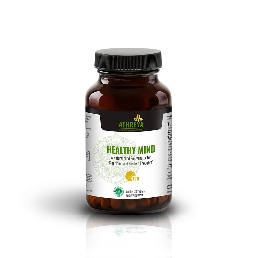 Athreya Herbs Healthy Mind Tablets | 120 Tablets | Brain Health Supplement for Clear Mind & Positive Thoughts | Memory, Focus, Mental Energy, and Concentration | Vegan, Non-GMO | 30 Day Supply