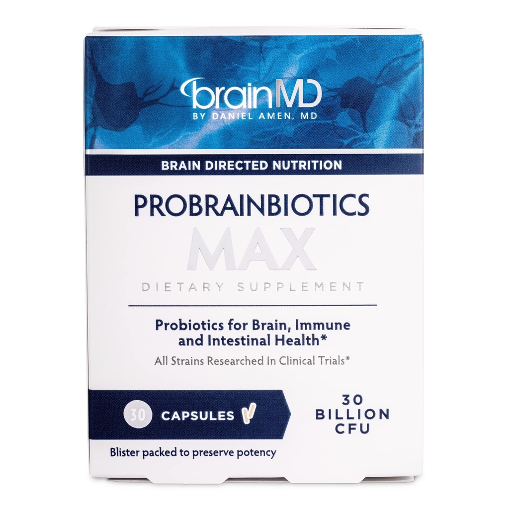 BRAINMD Dr Amen ProBrainBiotics MAX - 30 Capsules - Probiotics for Brain, Immune & Intestinal Health - Gluten Free - 30 Servings