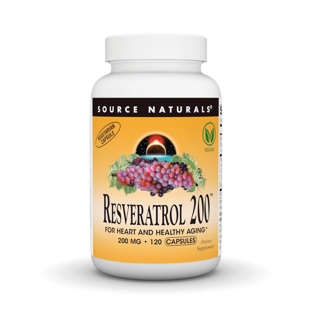 Source Naturals Resveratrol, for Heart and Healthy Aging - 200 mg -120 Vegan Capsules