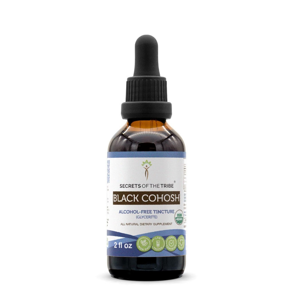 Secrets of the Tribe Black Cohosh USDA Organic | Alcohol-Free Extract, High-Potency Herbal Drops | Made from 100% Certified Organic Black Cohosh (Cimicifuga Racemosa) Dried Root 2 oz