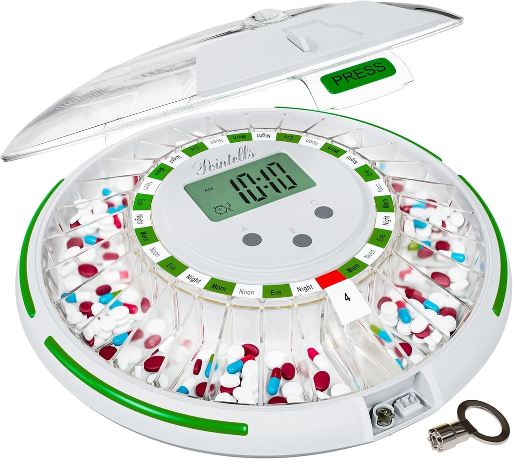 Automatic Pill Dispenser with Sound Alarm for Timed Medicine Organizer - 28 Day Pill Dispenser Machine for Elderly with Alarm, Sound, Light - Timed Medication Dispenser Organizers