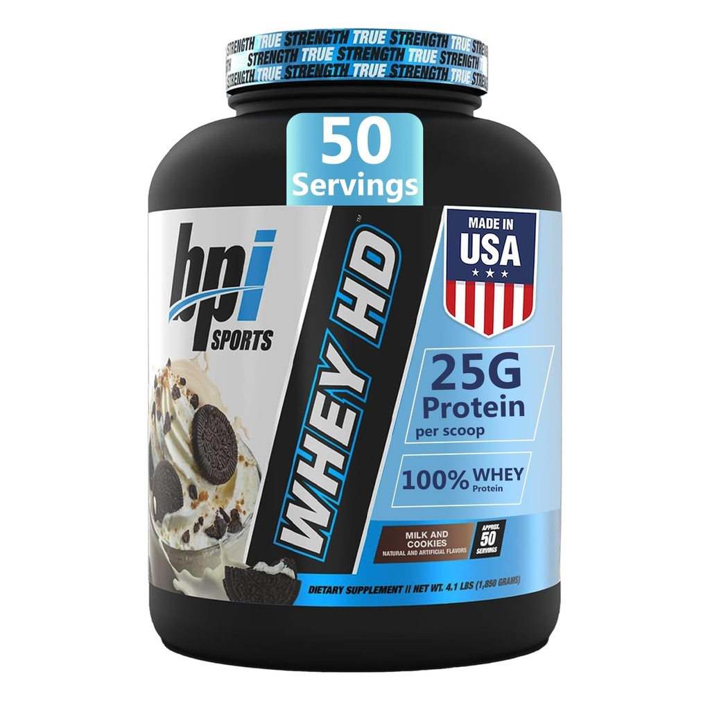 BPI Sports Whey HD Ultra Premium Protein Powder Isolate | Workout Whey Protein Powder for Men & Women for Muscle Gain | Milk Protein Concentrates | Milk and Cookies, 4.07 Pound