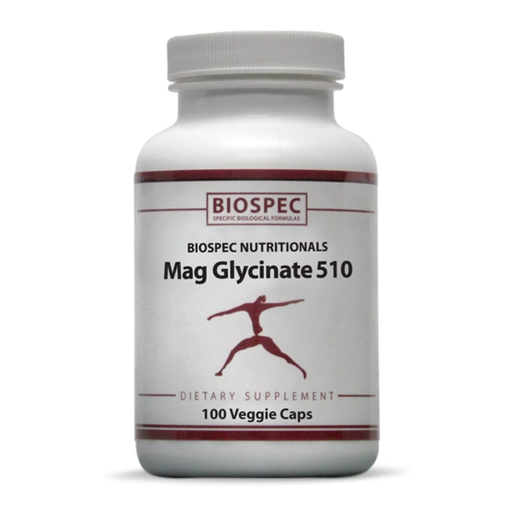 Biospec Nutritionals Mag Glycinate 510 – Magnesium Glycinate – Nutritional Supplement for Stress, Heart Health, Nerves, Muscles, Energy, and Metabolism* - (100 Capsules)