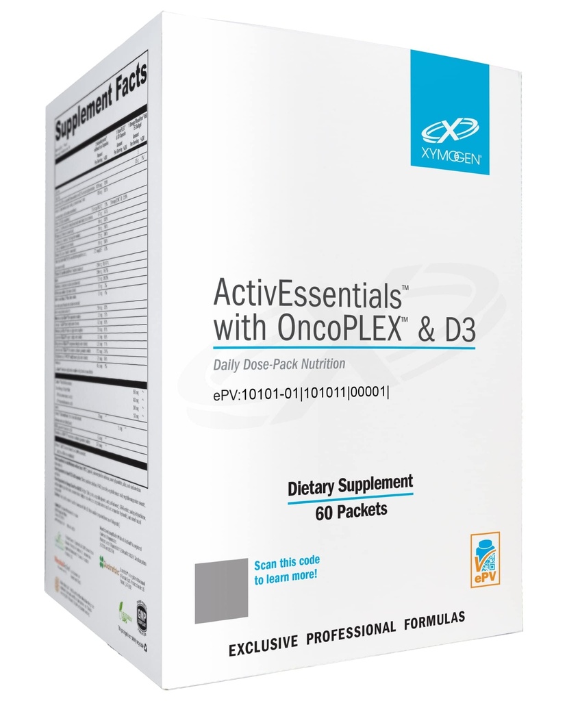 XYMOGEN ActivEssentials with OncoPLEX & D3 - Daily Multivitamin, Antioxidant & Omega-3 Nutrition Packets - Vitamin D3 & Glucoraphanin Support - Gluten-Free & Non-GMO - 60 Packets