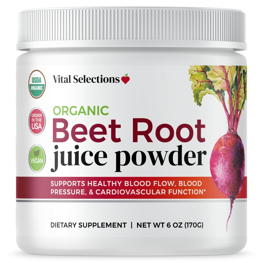 100% Organic Beet Root Juice Powder, Highest Purity and Potency, USA Grown, Superior Beet Drying Technology, Maximum Nitric Oxide Boost for Cardio Support and Athletic Performance