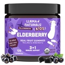 Llama Naturals Elderberry Gummies for Kids, Vegan, Organic Immune Support Supplement with Vitamin C and Zinc, Toddler Real Fruit Gummy Vitamins for Immunity, Chewable, No Added Sugar Cane, 120 Ct