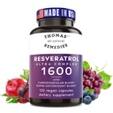Thomas' all-natural Remedies Resveratrol 1600mg Organic Trans-Resveratrol Antioxidant Supplement with Organic Grape Seed Extract and Quercetin- Anti-Aging and Cardiovascular Support- 120 Capsules