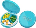 Serfeymi Small Pill Box - 3 Compartments Portable Pill Box for Purse Pocket, Compact Mini Travel Pill Case - Suitable for Medicine, Vitamin, Fish Oil, Supplements - Light Blue(Logo)