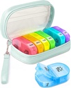Cute Pill Organizer 2 Times a Day, PU Leather Pill Case for Women, Portable Weekly Pill Box for Purse with Storage Bag to Hold Vitamins, Medications, Fish Oils, Supplements (Cyan Blue)