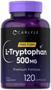 Carlyle L-Tryptophan 500mg | 120 Capsules | Amino Acid Supplement | Free Form | Non-GMO & Gluten Free