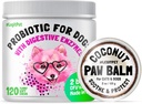LEGITPET Probiotics for Dogs with Natural Digestive Enzymes + Prebiotics for Allergy & Itch Relief 120 Soft Chews and Paw Balm Wax Soother & Moisturizer Cream with Natural Coconut Oil 2oz Bundle