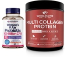 Wholesome Wellness Probiotics for Women 100 Billion CFUs with Prebiotics, Digestive Enzymes + Multi Collagen Protein Powder Hydrolyzed (Type I II III V X) Bundle